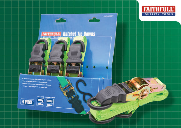 Faithfull 4 Piece Ratchet Tie Down Set