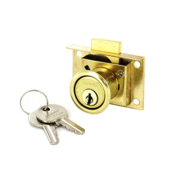 Drawer Lock 2 Keyed Brassed 63mm