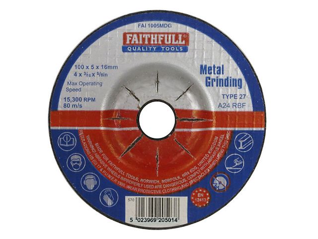 Faithfull 115mm Depressed Centre Grinding Disc | 115x6x22mm Metal Grinding Wheel For Angle Grinders - View #3